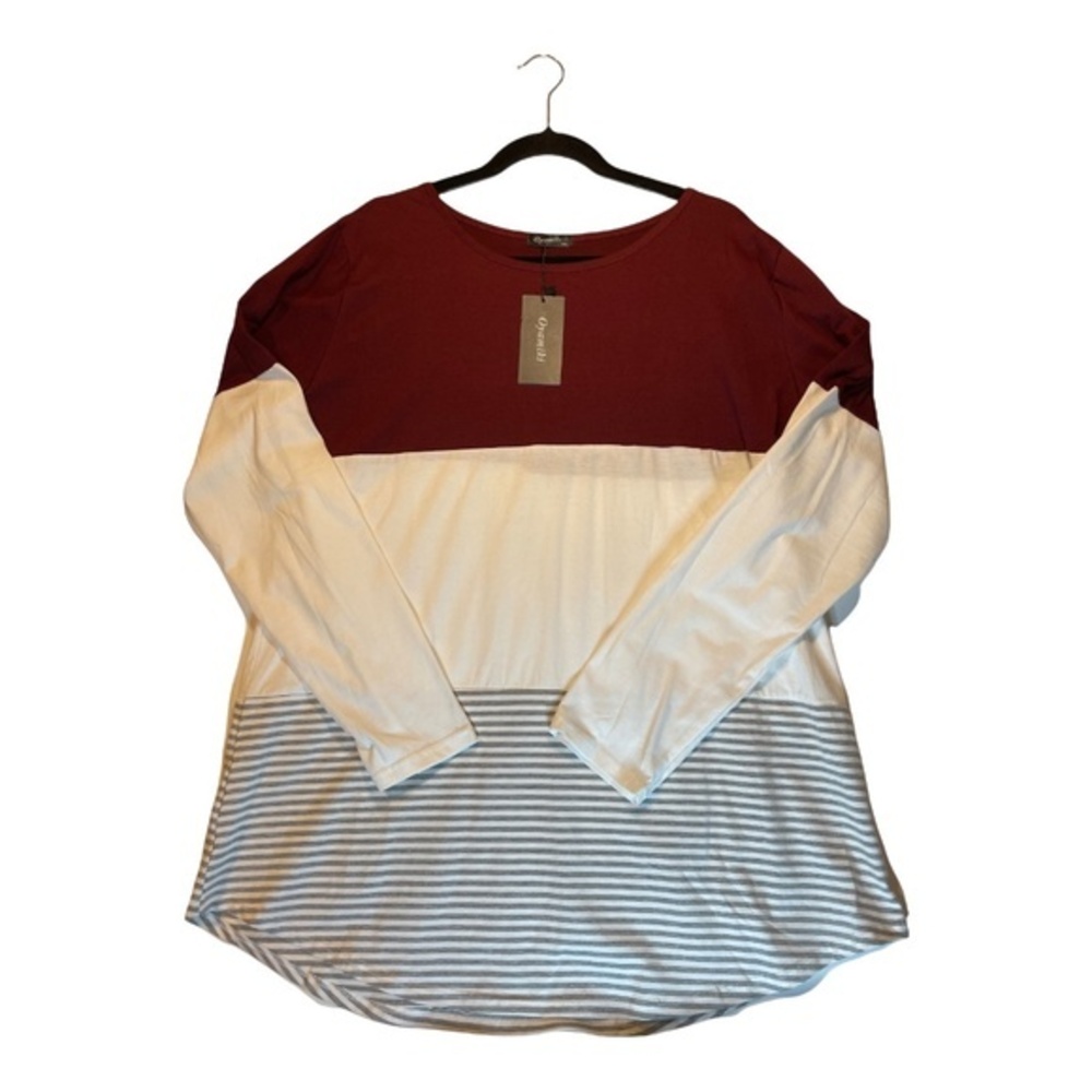 Oyamiki Tunic Womens Size XXL Beige Red Gray Colorblock Long Sleeve Baggy